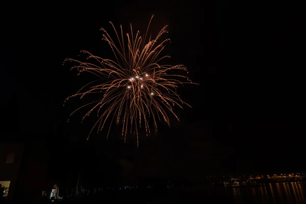 Fireworks on garda lake — Stock Photo, Image