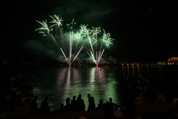 Fireworks on garda lake — Stock Photo, Image