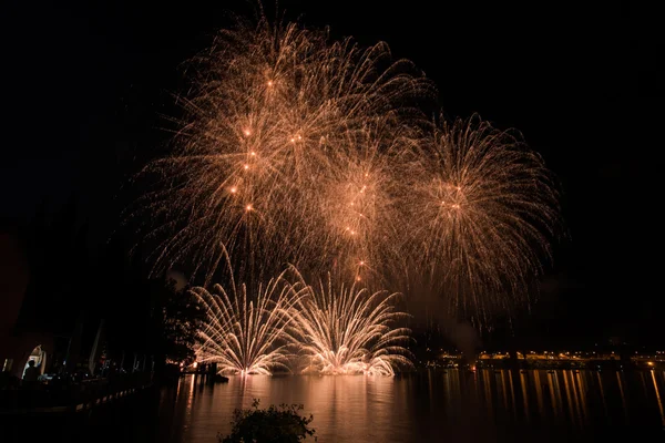 Fireworks on garda lake — Stock Photo, Image