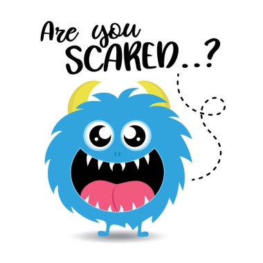 Şirin canavarlar vektör çizimi, Mutlu Cadılar Bayramı. Korktun mu? Komik çizgi film kawaii karakteri. Düz dizayn. Bebek koleksiyonu. Tebrik kartı, yüceltme, poster vs. İzole edilmiş