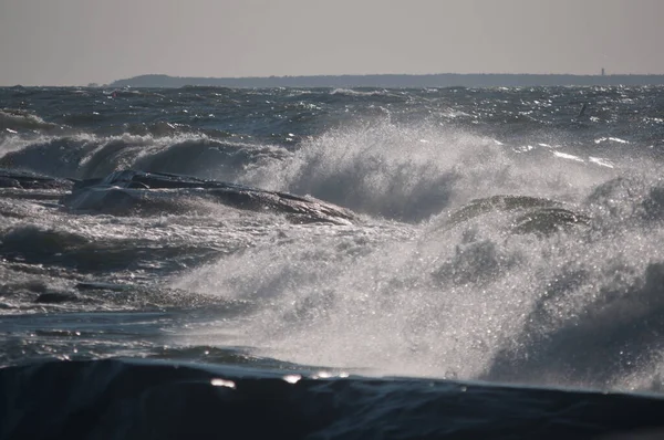 Bothnian Denizi 'nde dalgalı sonbahar havası, Pori, Finlandiya