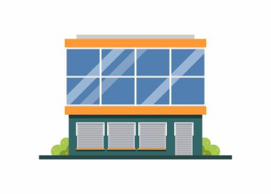 Yuvarlanan kapılarla kapalı bir bina. Basit düz resimleme.