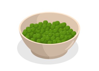 Kabın içindeki yeşil bezelyeler basit düz çizimler..