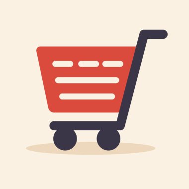 Kırmızı sepeti olan düz alışveriş arabası simgesi koyu renk arka plan yumuşak gölge hiç kimse dış ticaret pazarlaması için alanı kopyalamaz