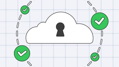 Cesur neo gaddarlığı kilit deliği yeşil işaretli güvenli bulut ve yumuşak şebeke arka planında kesik daire afiş için uygun