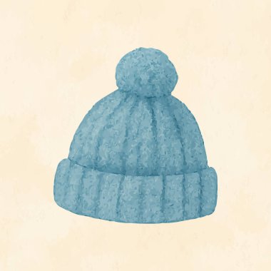 Açık mavi örülmüş bereli, bej arka planda yumuşak suluboya desenli, rahat kış havasına bürünmüş. Kimse mekanı afiş için kopyalamaz.