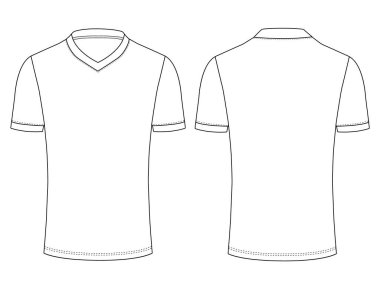 V Neck t-shirt forması maket vektör çizim şablonu tasarımı