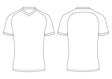V Neck t-shirt forması maket vektör çizim şablonu tasarımı