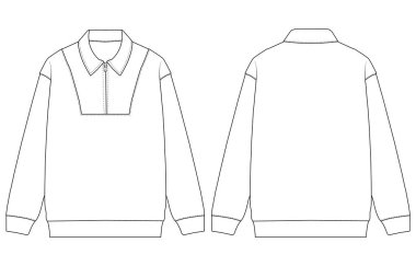 Erkekler Polo Gömleği Uzun Kollu Çeyrek Zip Polo Yakalı Süveter Şablonu