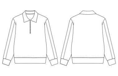 Erkekler Polo Gömleği Uzun Kollu Çeyrek Zip Polo Yakalı Süveter Şablonu