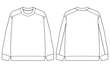 Tayfa Boyunluğu Uzun Kollu Tırtıklı Önlü ve Arka Görünümlü Teknik Düz Vektör