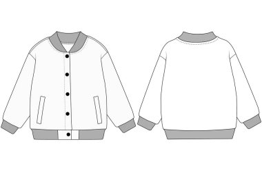 Klasik Bombacı Ceketi Şablonu Ön ve Arka Görünüm, Kaburga Tasması ve Kelepçeleri