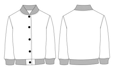 Klasik Bombacı Ceketi Şablonu Ön ve Arka Görünüm, Kaburga Tasması ve Kelepçeleri