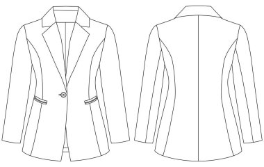 Kadınlar Bir Düğme Ceketi Teknik Çizim Vektörü Moda Çizimi Ön ve Arka Görünüm
