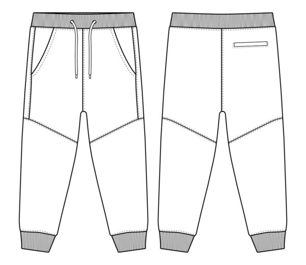 Kids Jogger Pants Design Vector Illustration for Boys and Girls Age 10 to 15 Years Modern Casual Sweatpants Flat Technical Drawing