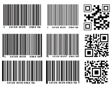 Barkod ve QR Kod Ürün Paketleme ve Dijital Tarama için Vektör Resmini Ayarla