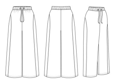 Geniş Pantolon Trajur Vektör Şablonu Ön Arka Teknik Düz