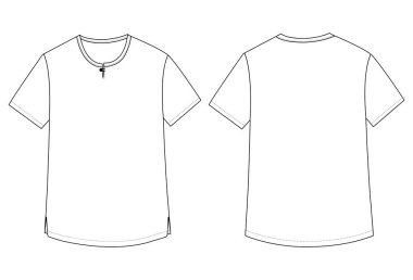 Mens Kısa Kollu Notch Neck Tişört Teknik Düz Vektör Tasarımı Ön ve Arka Görünüm