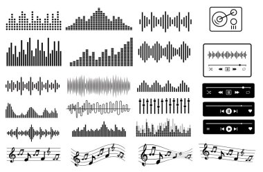 Ses Görüntüleyicileri, Ses Dalgaları ve Müzik Oynatıcı Simgeleri Koleksiyonu