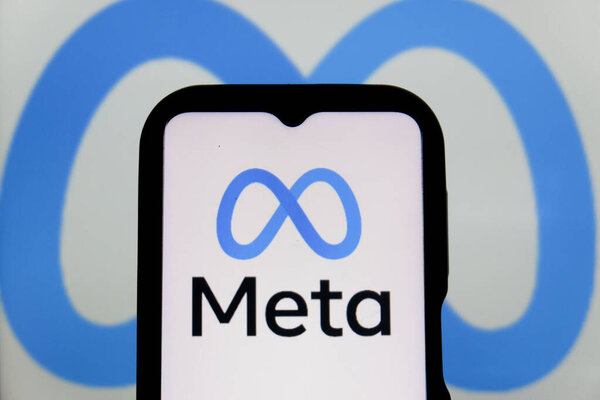 Bandung, Indonesia - February 21, 2025: In this photo illustration, META logo is displayed on a smartphone with NVIDIA logo in the background