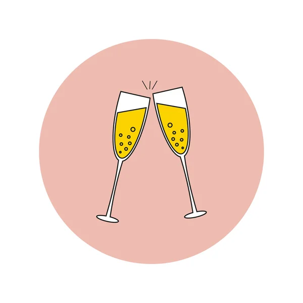 Bruiloft vector platte icoon van twee wijnglas van champagne — Stockvector