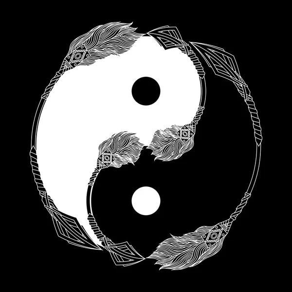 Yin Yang blanco y negro con flecha — Vector de stock