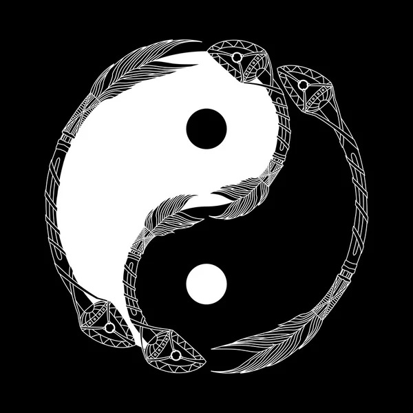 Yin Yang preto e branco com seta — Vetor de Stock