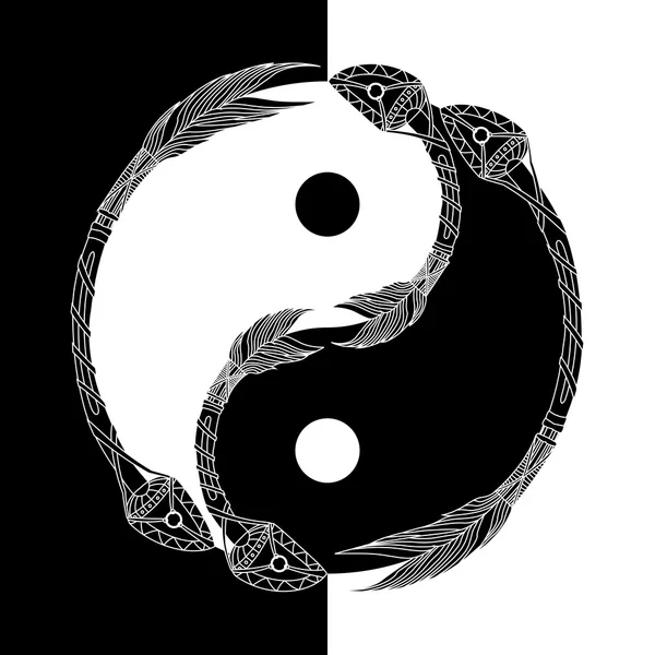 Yin Yang preto e branco com seta — Vetor de Stock