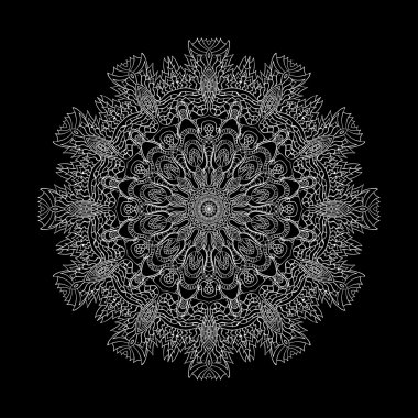 Gümüş mandala siyah arka plan üzerine. Mandala sanat