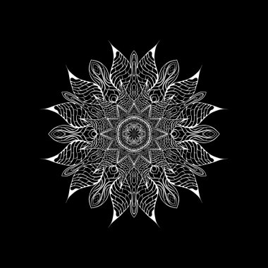 Gümüş mandala siyah arka plan üzerine. Mandala sanat