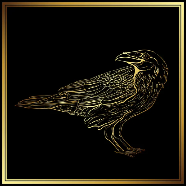 Gold Raven. Boceto pájaro — Vector de stock