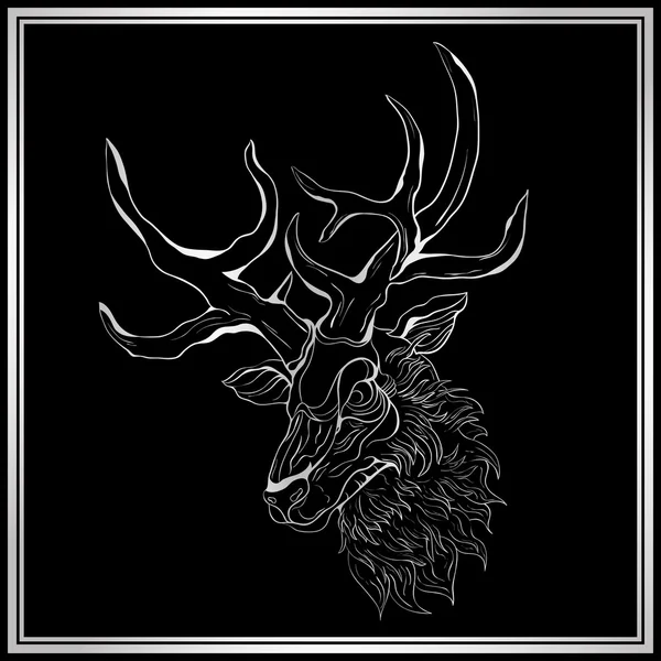 黒い背景に白い鹿 — ストックベクタ