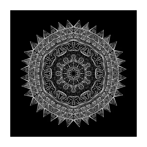 Mandala de argint pe fundal negru. Mandala art — Vector de stoc