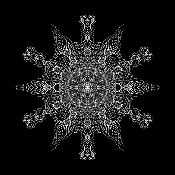 Mandala argento su sfondo nero. Arte Mandala — Vettoriale Stock