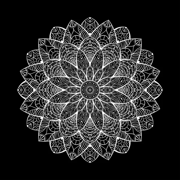 Mandala de argint pe fundal negru. Mandala art — Vector de stoc