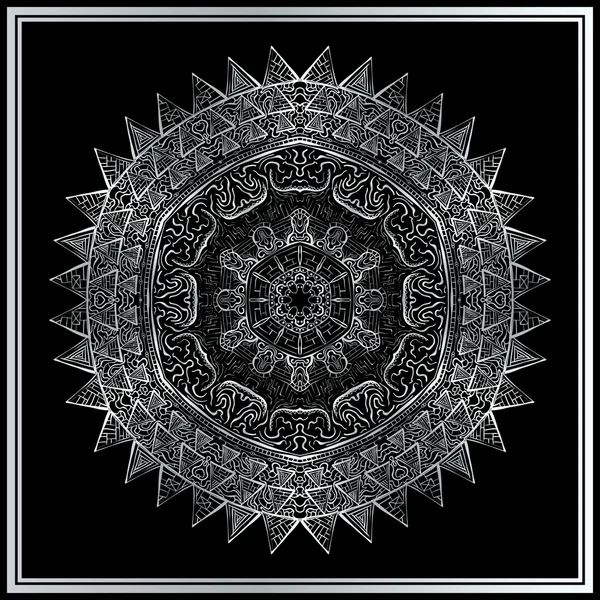 Silver mandala on black background — Stock Vector
