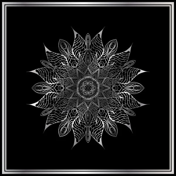 Mandala de plata sobre fondo negro — Vector de stock