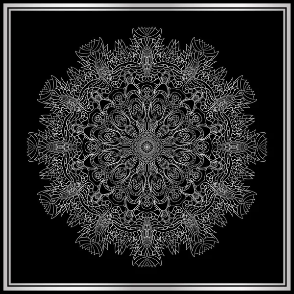 Mandala de plata sobre fondo negro Gráficos vectoriales