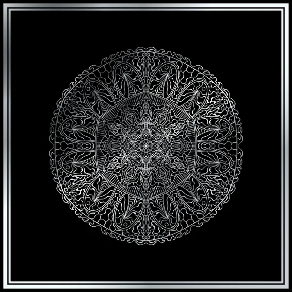 Mandala argenté sur fond noir — Image vectorielle