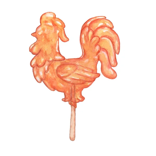 The candy Cock on a stick. Watercolor drawing. isolated on white background — Stock Photo, Image