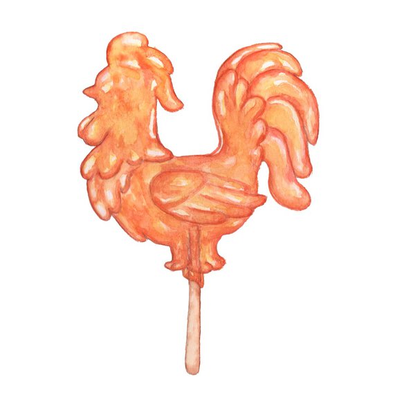 the candy Cock on a stick. Watercolor drawing. isolated on white background