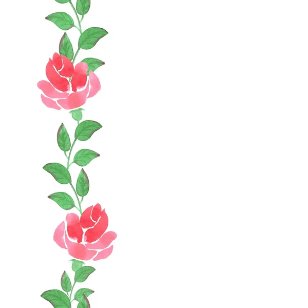 Seamless border of roses. Watercolor painting. — Stock Photo, Image