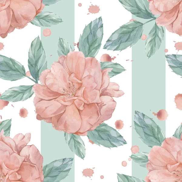 Roses and splashes. Seamless pattern. Watercolor painting. Handmade drawing. — Stock Photo, Image