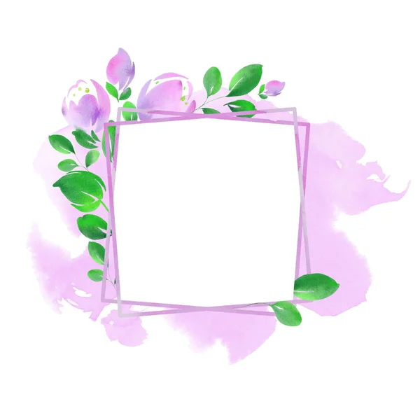 Elegant flower frame for your design. Watercolor illustration. Hand drawing. Ideal for postcards, invitations, and business cards. — Stock Photo, Image