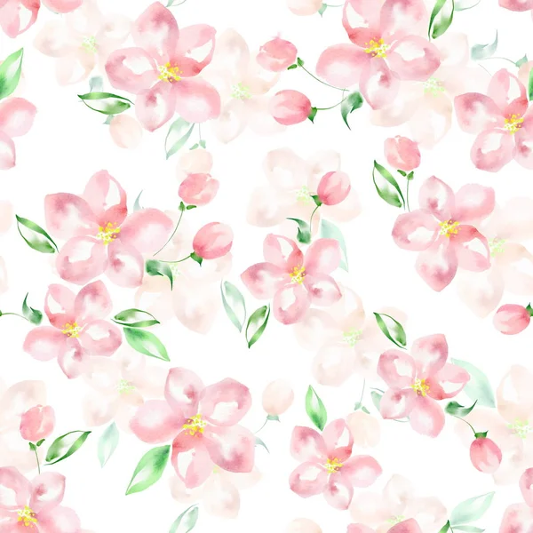 Apple tree in bloom. Seamless pattern. Watercolor flowers. — Stock Photo, Image