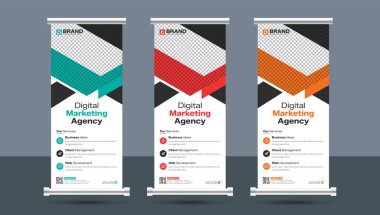 Soyut kurumsal işletme standı ya da x pankartı tasarım şablonu. Yaratıcı modern dikey rulo, yukarı çek, bayrak-pankart, sergi, x-stand tasarımı.