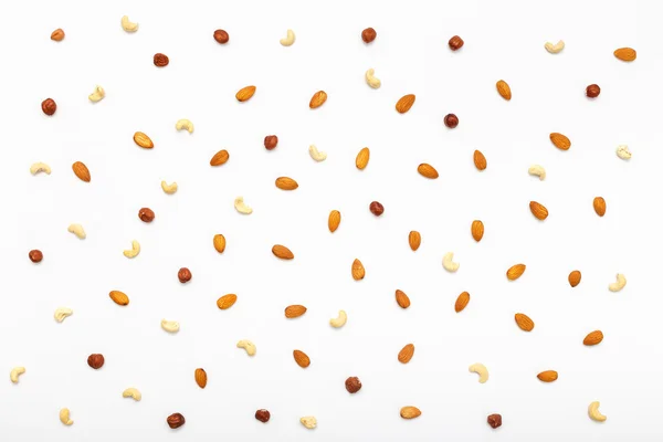Composición del patrón de frutos secos - mezclar avellanas, anacardos, almendras . — Foto de Stock