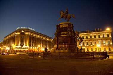 White Nights. Isaac's Square. Monument to Nicholas I .