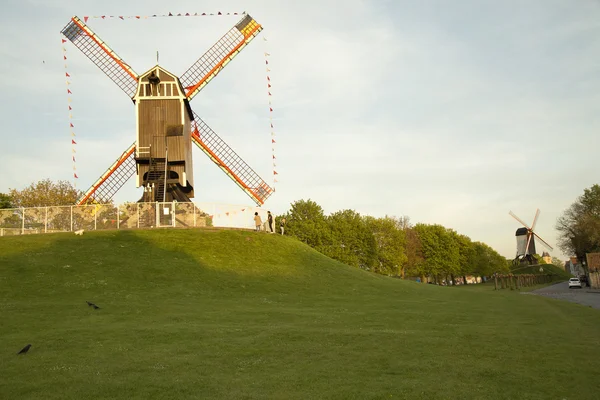 Velho moinho de vento em Bruges . — Fotografia de Stock