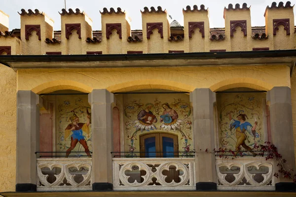 Hohenschwangau Castle Alemania Octubre 2019 Fragmento Decoración Fachada Del Castillo — Foto de Stock